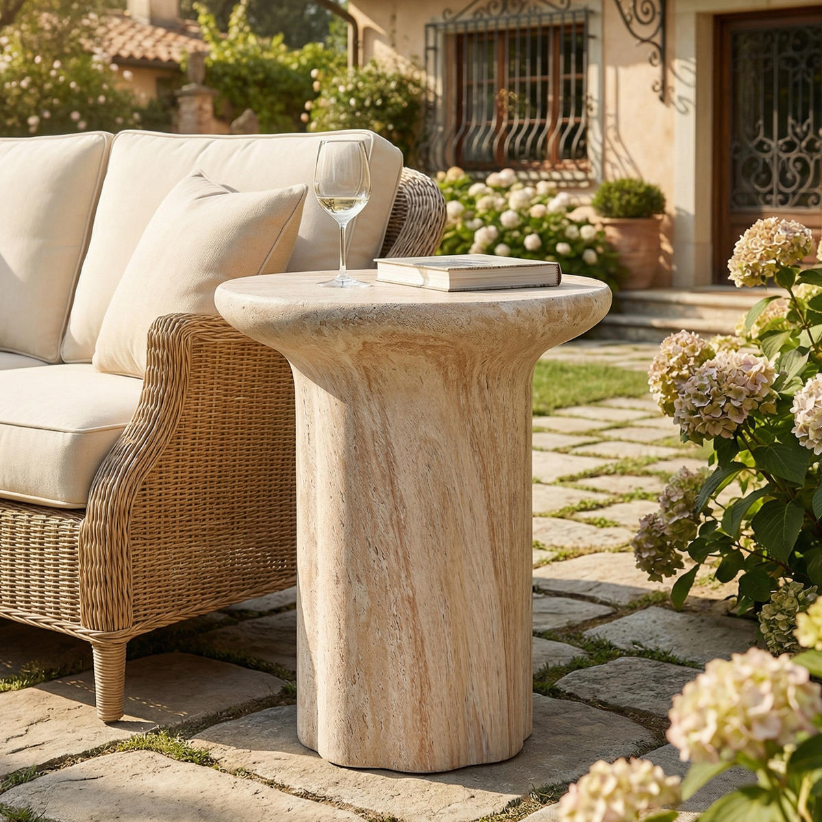 BEISTELLTISCH, MgO, Indoor/Outdoor, Travertinoptik - Beige, Naturmaterialien (40/40/46cm) - FLIEKS
