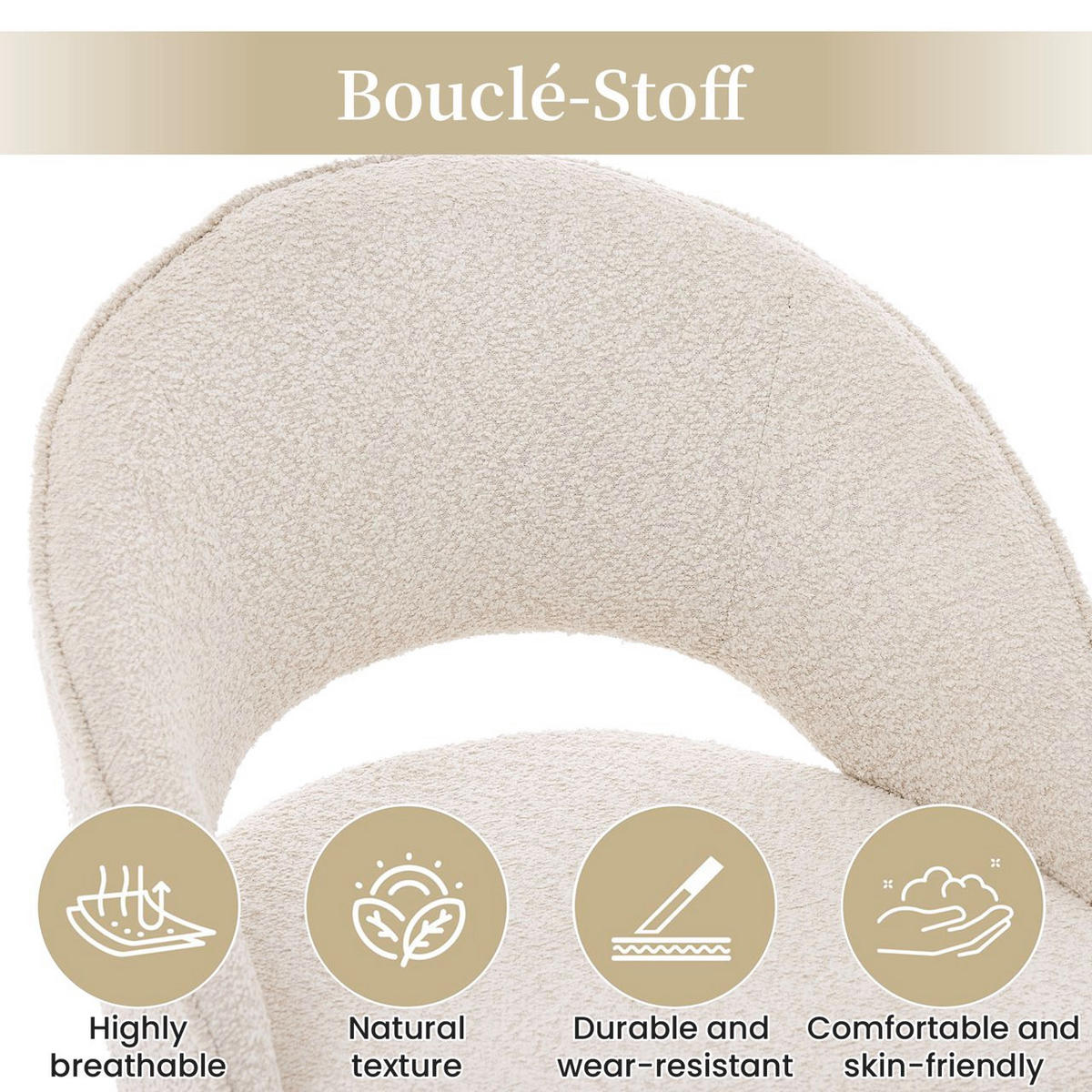 ESSZIMMERSTÜHLE 2er-Set Bouclé Gold Metall Beige - Beige/Goldfarben, Textil (59/80/56cm) - FLIEKS