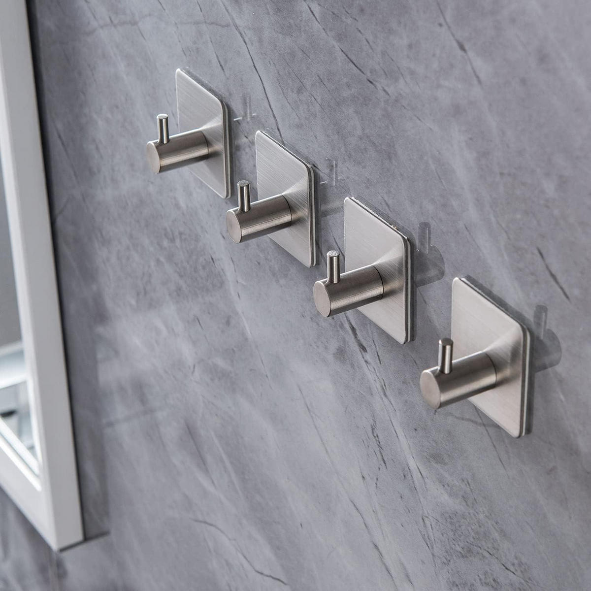 WANDHAKEN 5-teiliges Set Edelstahl selbstklebend - Silberfarben, Metall (4.5/2.7/4.5cm)