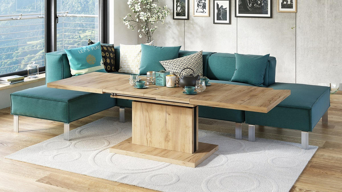 COUCHTISCH rechteckig Eiche Gold ausziehbar höhenverstellbar - Eichefarben, Holzwerkstoff (80/120/56cm) - designimpex