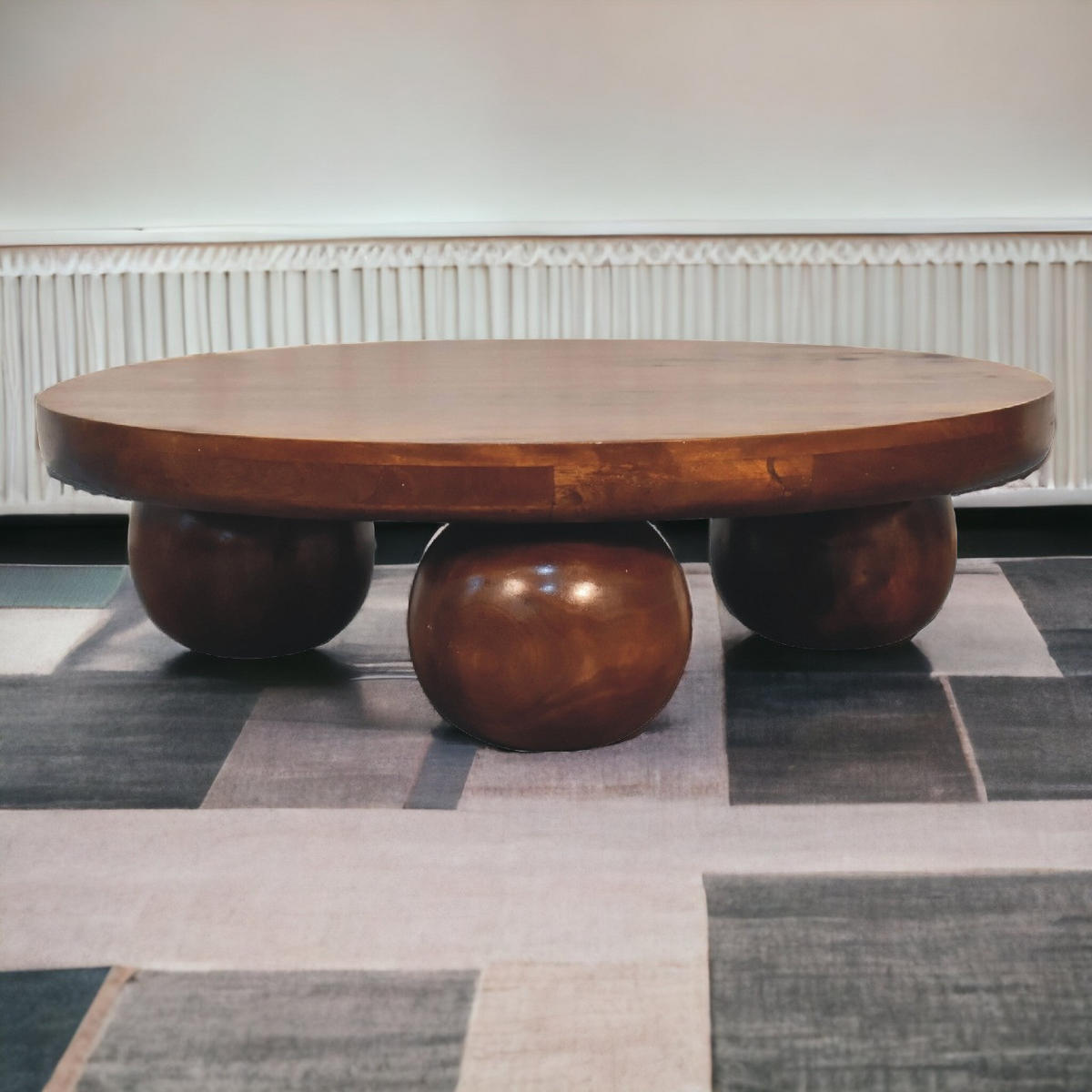 COUCHTISCH Ball Kastanienholz-Finish - Kastanienfarben/Messingfarben, Holz/Metall (80/80/23cm) - Artisan Furniture