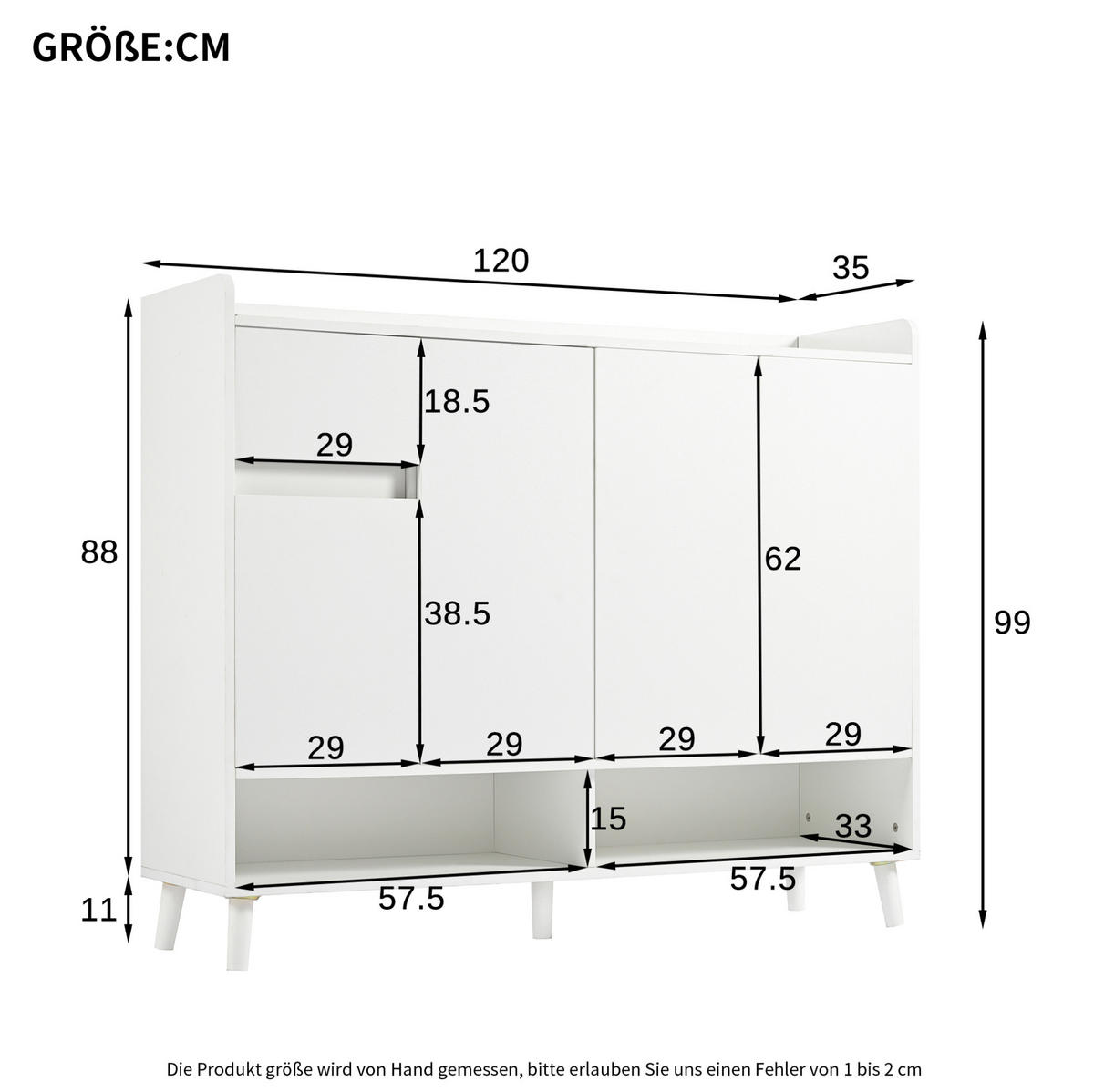 SCHUHSCHRANK 120/35/99 cm in Weiß mit 4 Türen und 1 Schublade - Weiß, Holzwerkstoff (120/99/35cm) - Flora Grace