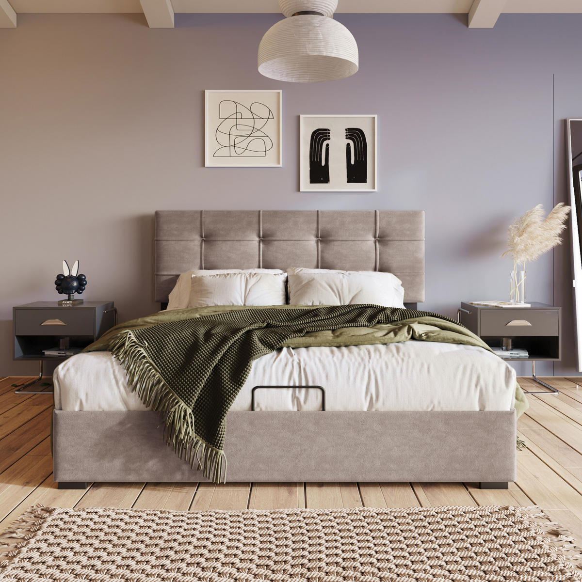 POLSTERBETT aus Samt 140x200 cm in Hellgrau mit Bettkasten - Hellgrau, Textil (140/200cm) - Modfu