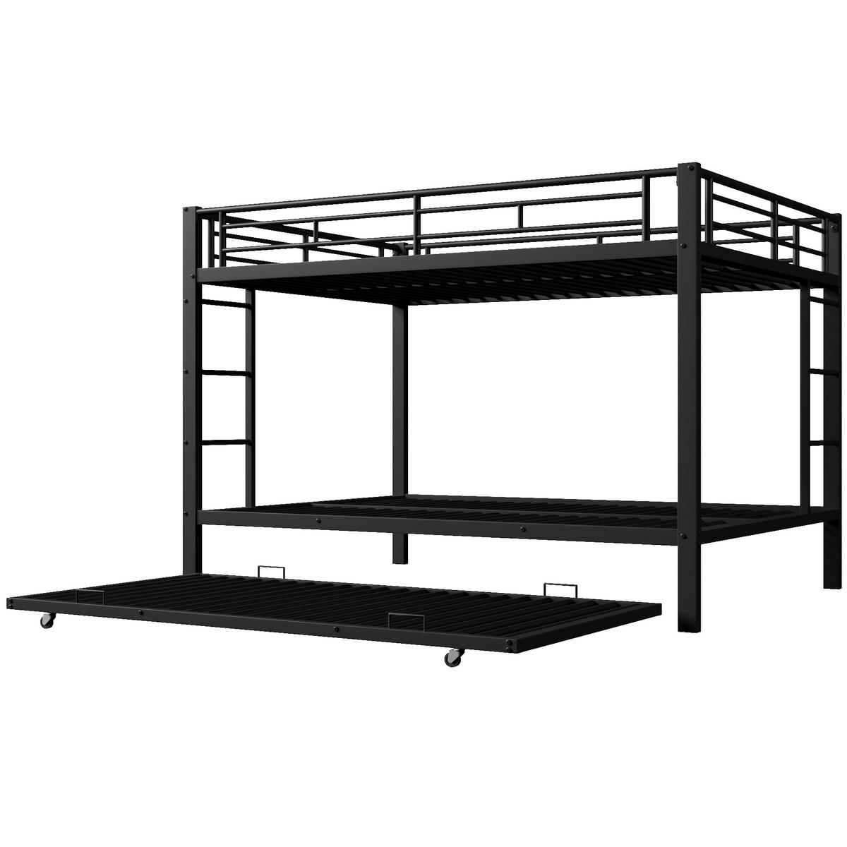 ETAGENBETT 140/200 cm aus Metall mit Ausziehbett und hohem Geländer Schwarz - Schwarz, Metall (140/200cm) - Modenvie