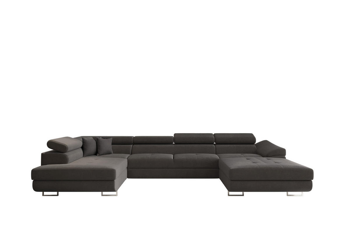 ECKSOFA Falio II U-förmiges Mit Schlaffunktion Und Verstellbaren Kopfstützen Graphit Links - Graphitfarben, Holz/Textil (202/345cm) - Kaiser Möbel