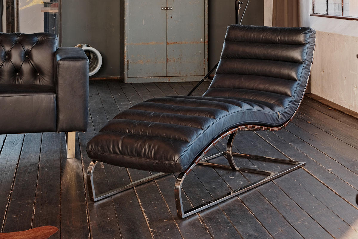 RELAXLIEGE SIRY Schwarz Leder - Silberfarben/Schwarz, Leder/Metall (61/88/150cm) - KAWOLA