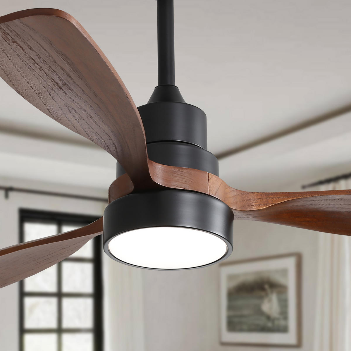 DECKENVENTILATOR DE-16325 48 Zoll mit 3 Massivholz-Flügeln - Schwarz, Holz/Metall (122/122/43.5cm) - ComfortXL