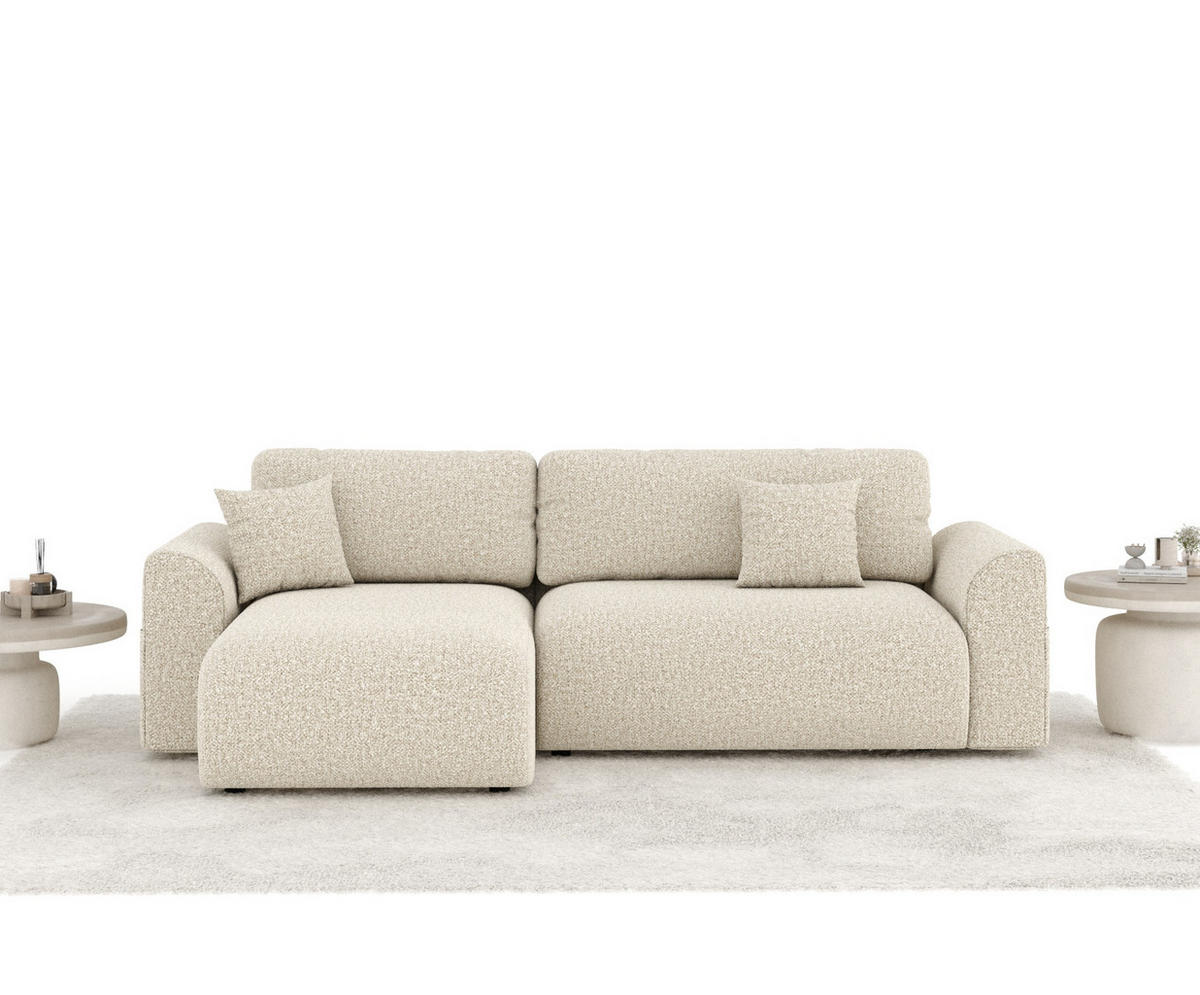 ECKSOFA MIT SCHLAFFUNKTION Bodega Beige Plüschstoff - Beige/Schwarz, Holz/Holzwerkstoff (235/138cm) - Maison de Reve