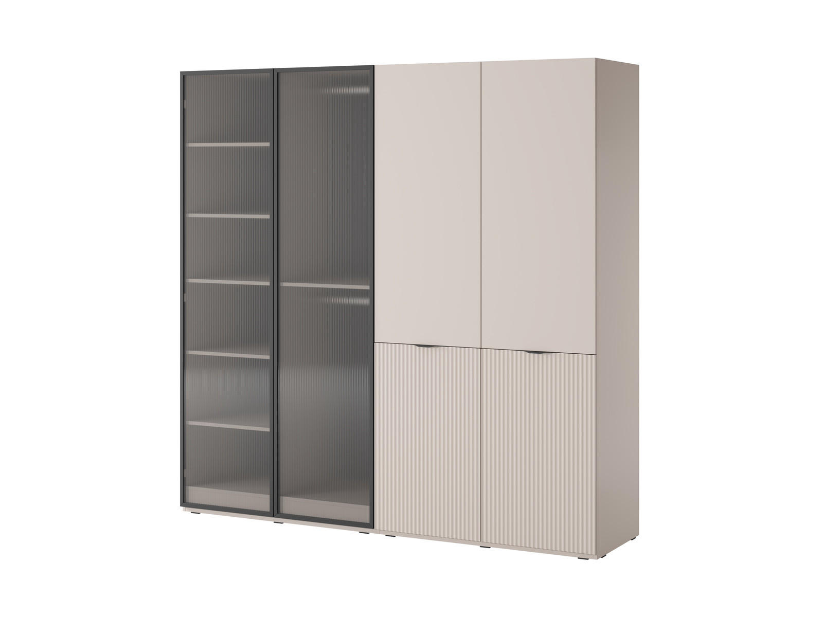 KLEIDERSCHRANK ZEN (Modular, Cashmere Matt, Cashmere & Geriffeltes Glas Flutes, 4-türig) - Kaschmir/Schwarz, Holz/Holzwerkstoff (202/200/51cm) - Ravio