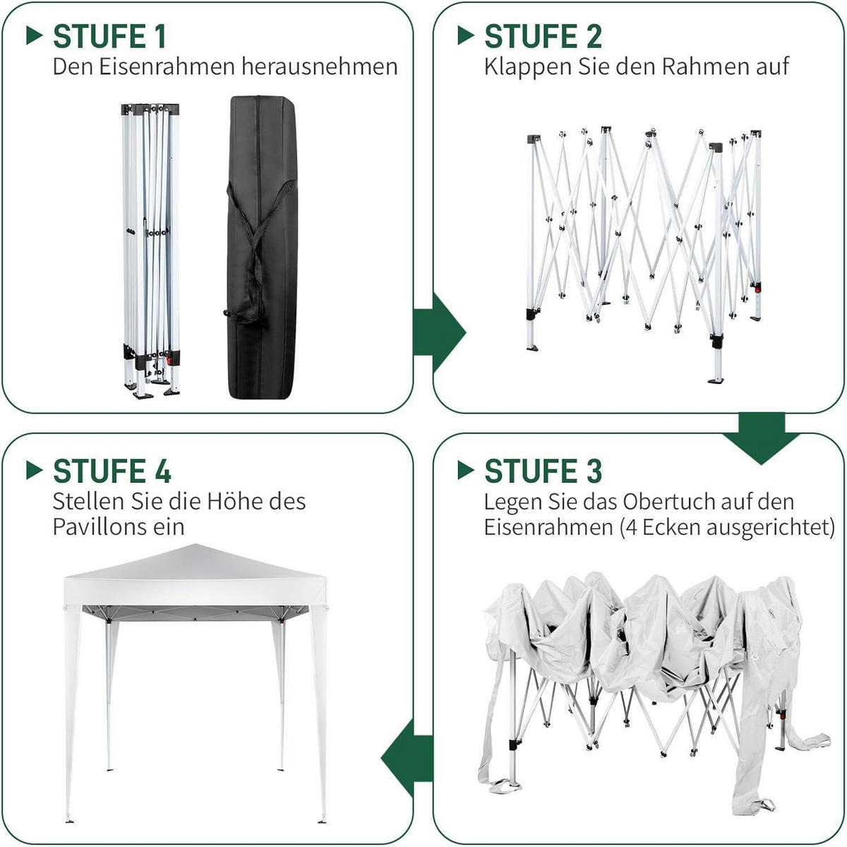 FALTPAVILLON 2 x 2 m Weiß mit 4 Seitenteilen UV-Schutz 50+ - Weiß, Textil (200/255/200cm)