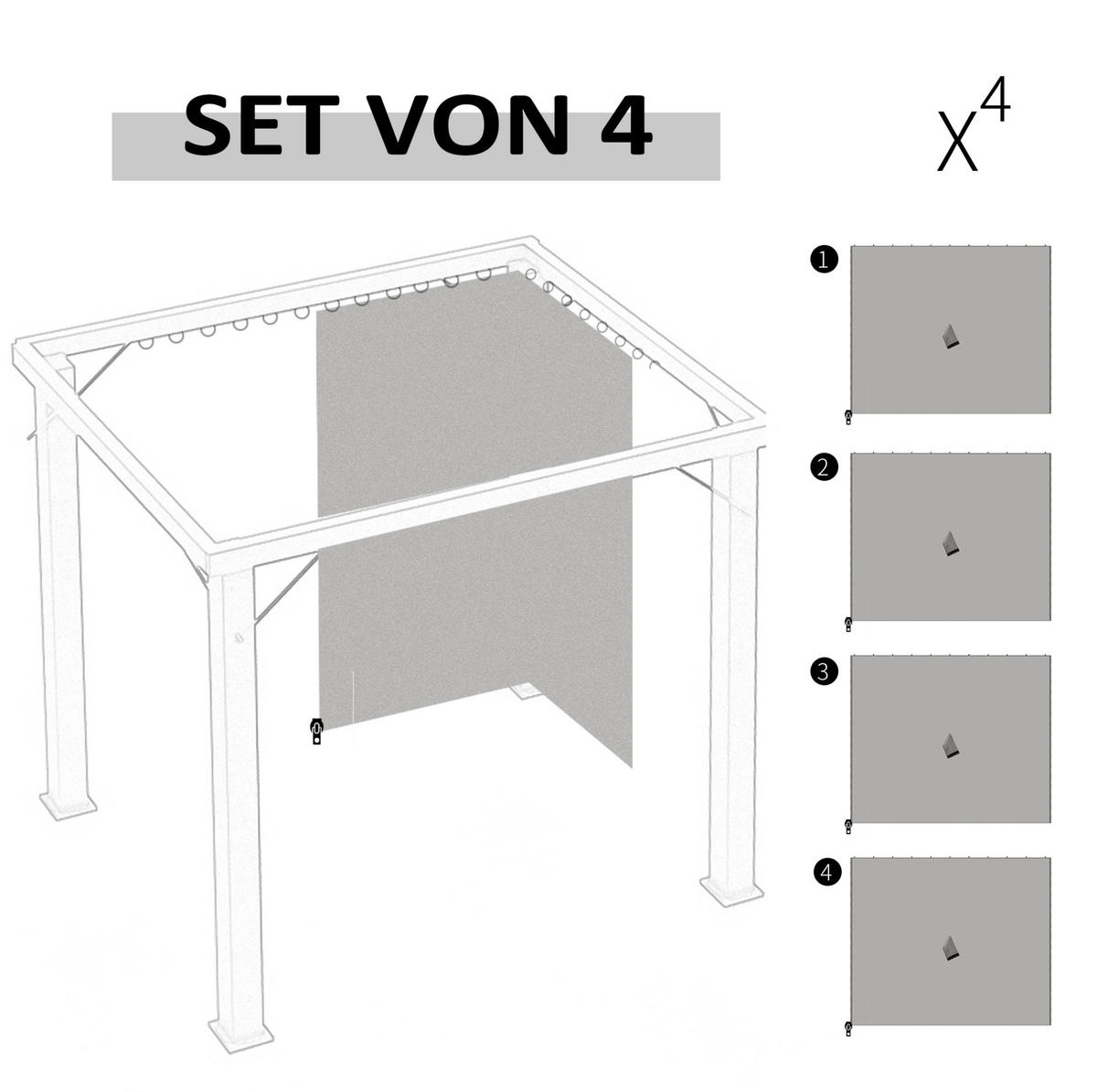 PAVILLON-SEITENWÄNDE 302/205 cm hellgrau aus Polyester mit Haken und C-Ringen - Hellgrau, Textil (205/1/302cm) - OKWISH