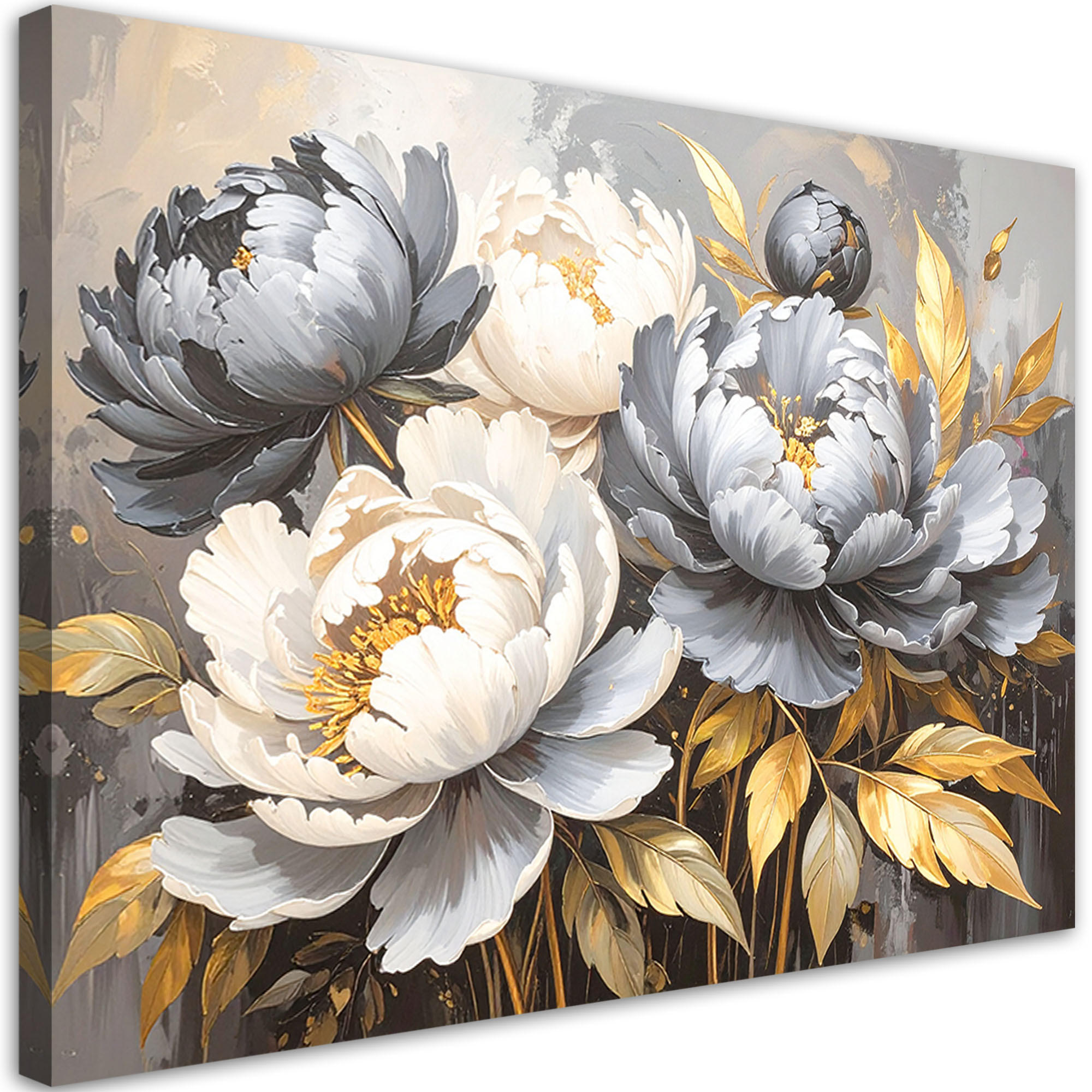 LEINWANDBILD Pfingstrosen Blumen Glamour Grau 100x70cm - Grau, Textil (100/70cm) - Feeby