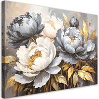 LEINWANDBILD Pfingstrosen Blumen Glamour Grau 100x70cm - Grau, Textil (100/70cm) - Feeby