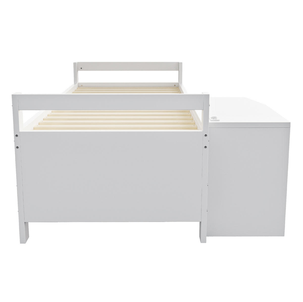 KINDERBETT 90/200 cm mit Schreibtisch, Stauraum, USB und Steckdose, Weiß - Weiß, Holzwerkstoff (90/200cm) - Redom