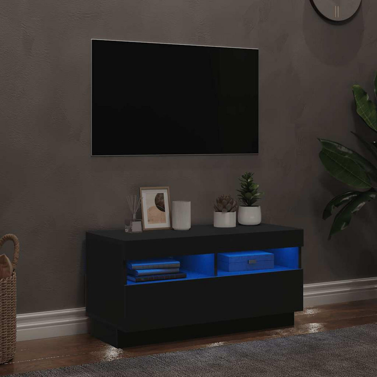 TV-SCHRANK Mit Led-Leuchten Schwarz 80/35/40 Cm - Schwarz, Holzwerkstoff (35/48/120cm) - vidaXL