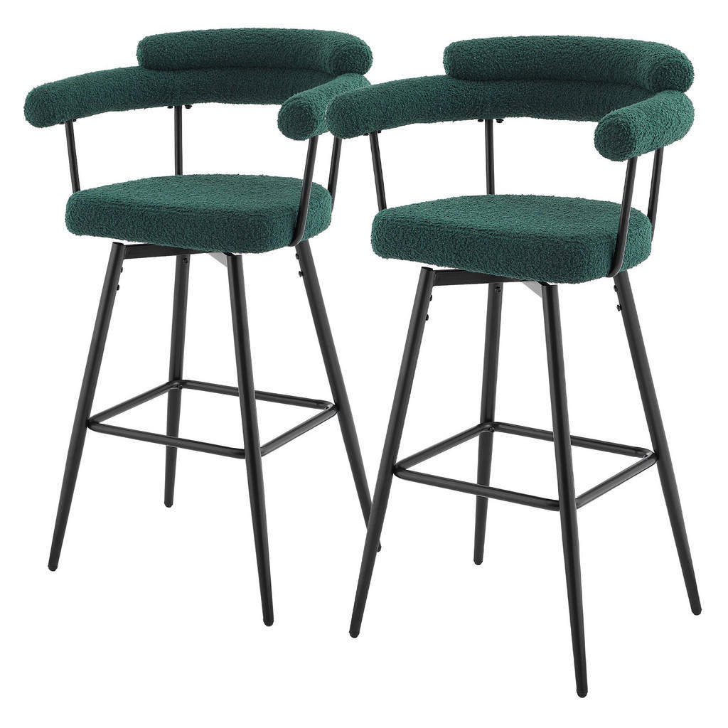ML-DESIGN BAROVÉ STOLIČKY, sada 2 ks, otočné, tmavě zelené s plyšovým potahem, výška 76 cm