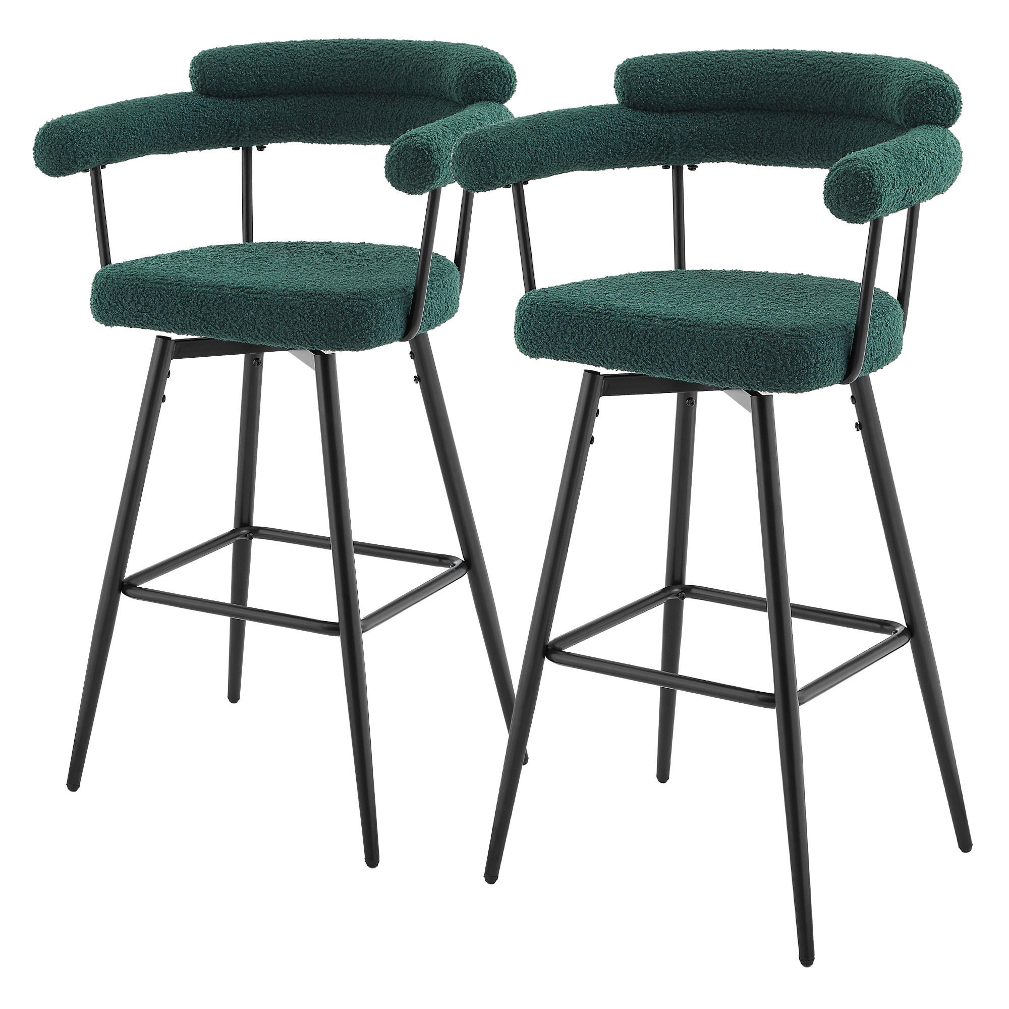 BARHOCKER 2er Set drehbar Dunkelgrün mit Teddy-Stoff 76 cm hoch - Dunkelgrün/Schwarz, Textil/Metall (61/103/55cm) - ML-DESIGN