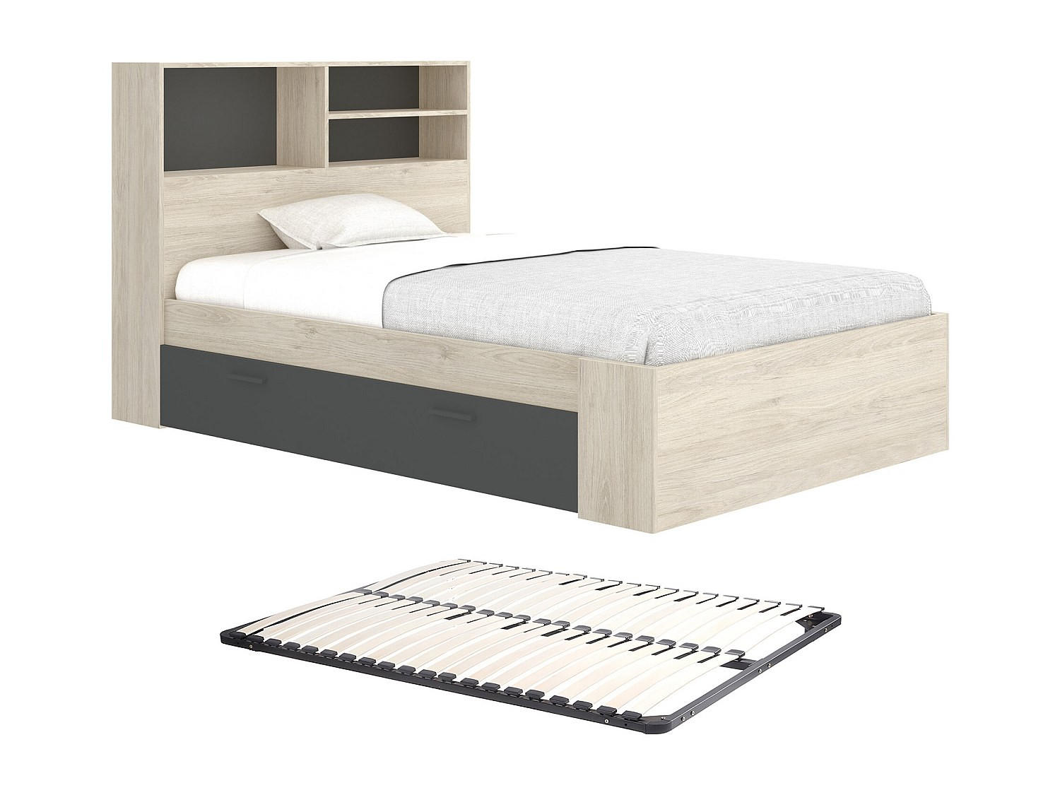 BETTRAHMEN - 1 Person - holz - anthrazitgrau, naturfarben hell Vardiel - Anthrazit/Naturfarben, Holz (120/190cm) - Vente-Unique