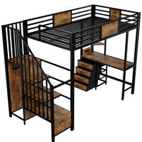 HOCHBETT 90/200 cm DE-01486, in Schwarz, mit Schreibtisch, LED und Steckdose - Schwarz, Metall (90/200cm) - ComfortXL