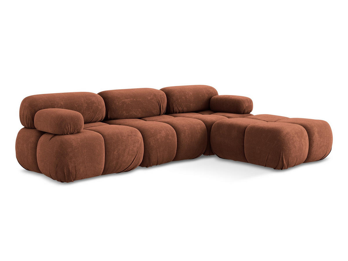 ECKSOFA Beidseitig Chenille Stoff Orange - Terra cotta/Schwarz, Kunststoff/Textil (285/191cm) - Makamii