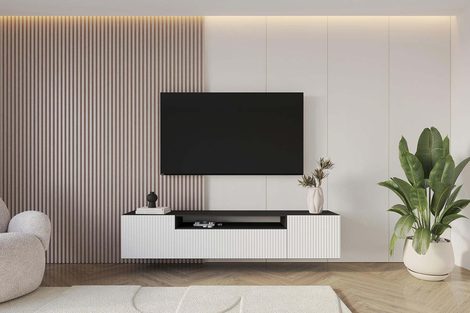 LOWBOARD NOA-2-W 200x40x41 cm - Schwarz / Weiß - Schwarz, Holzwerkstoff (200/40/41cm) - ALTDECOR