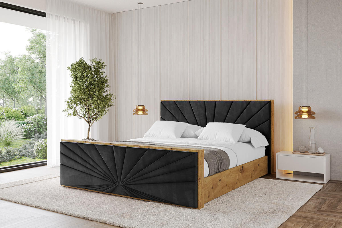 POLSTERBETT mit Bettkasten, Fußteil und Lattenrost, Boxbett mit Matratze H3/H4 - ENZO6-Z 200x200 Schwarz - Schwarz, Holzwerkstoff/Textil (200/200cm) - ALTDECOR