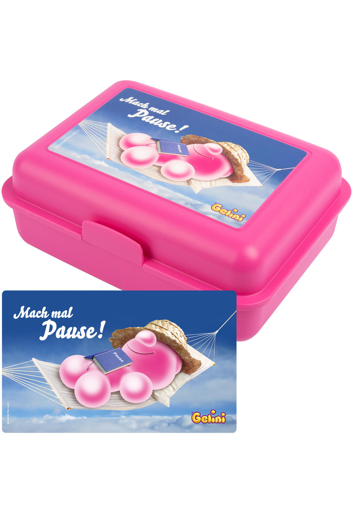 BROTDOSE Gelini Mach mal Pause Rosa 17,5 x 12,8 x 6,9 cm - Rosa, Kunststoff (17.5/6.9/12.8cm) - United Labels