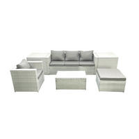GARTENSET mit 3-SITZER SOFA,COUCHTISCH Polyrattan Hellgrau-Mix 5-Sitzer - Hellgrau/Grau, Glas/Kunststoff - Fimous
