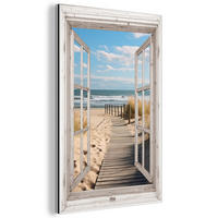 METALLBILD Fenster - Meer - Küste - Natur - Ausblick - Strand - Wattenmeer 60x90 cm - Beige, Metall (60/90cm) - MuchoWow