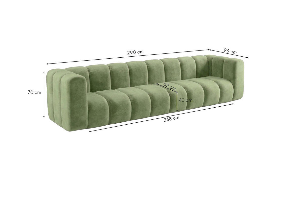 POHOVKA 4místná Modulární, Sametová Látka Riviera, Olivová, GRAND - olivově zelená, dřevo (290/70/89cm) - Kaiser Möbel