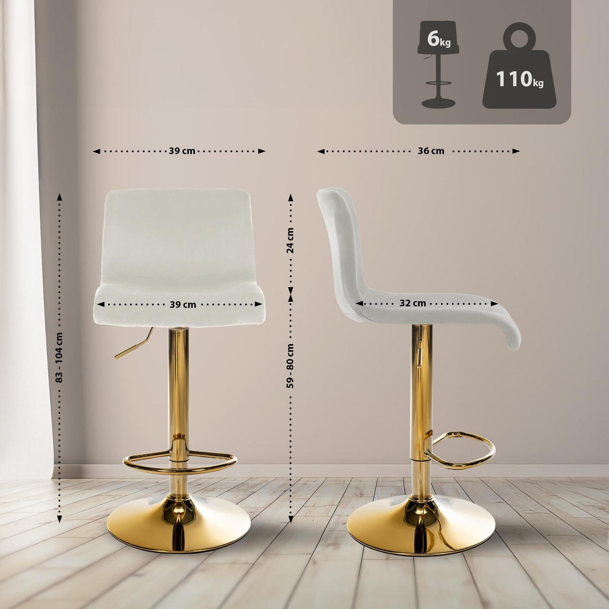 BARHOCKER Hover 83x39x36 cm creme - Creme, Textil (39/83/36cm) - furnicato