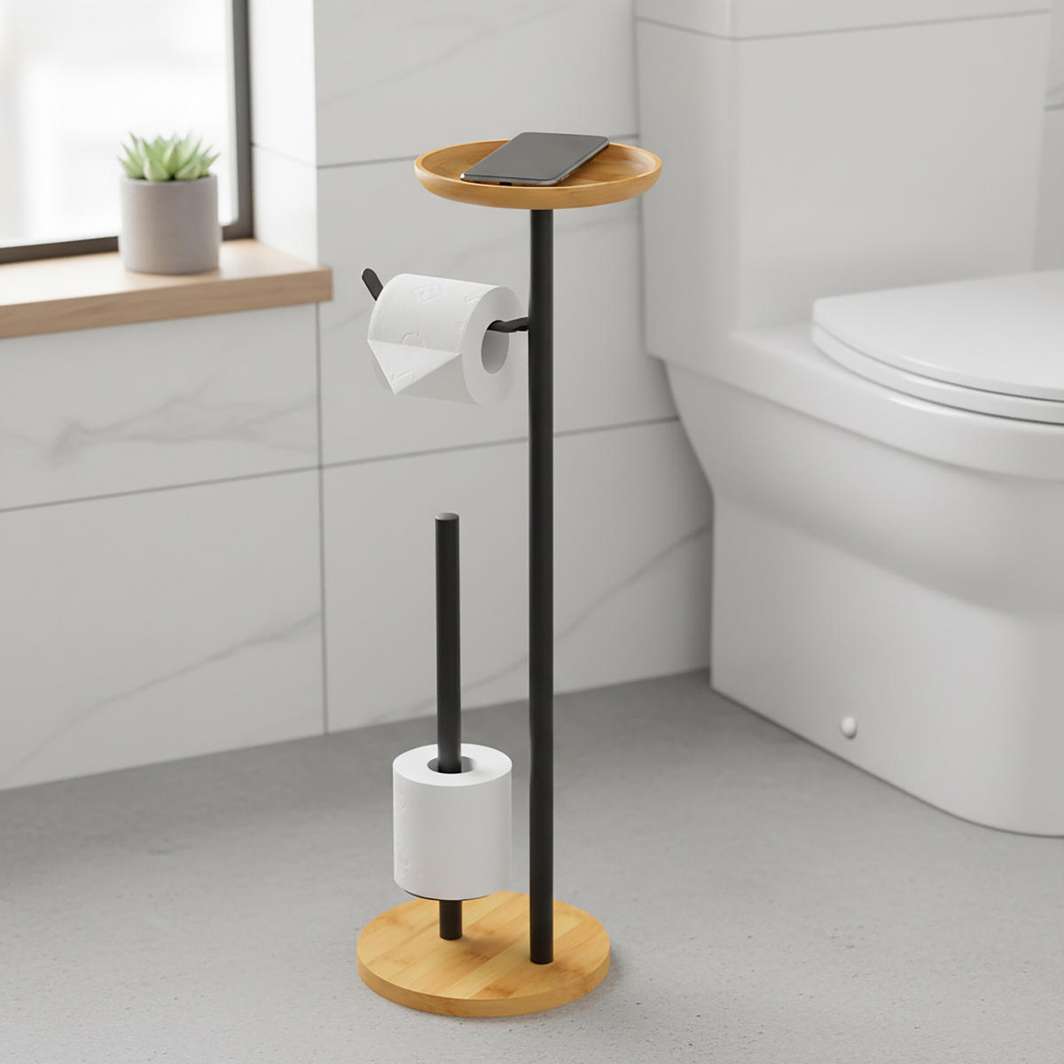 DRŽIAK WC papiera - viacfarebná, kov/drevo (25/65/20cm) - Relaxdays