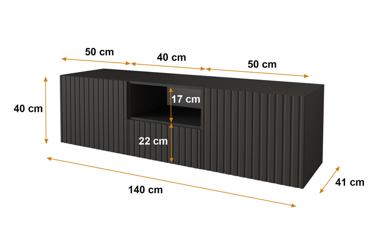 LOWBOARD KITO-W 140x40x41 cm - Schwarz - Schwarz, Holzwerkstoff (140/40/41cm) - ALTDECOR