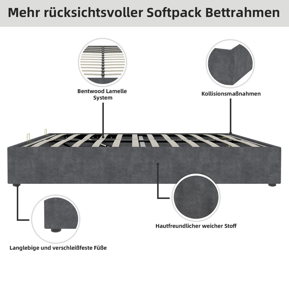 POLSTERBETT 140x200 cm grau aus Stoff und Metall mit Lattenrost - Grau, Textil (140/200cm) - OKWISH