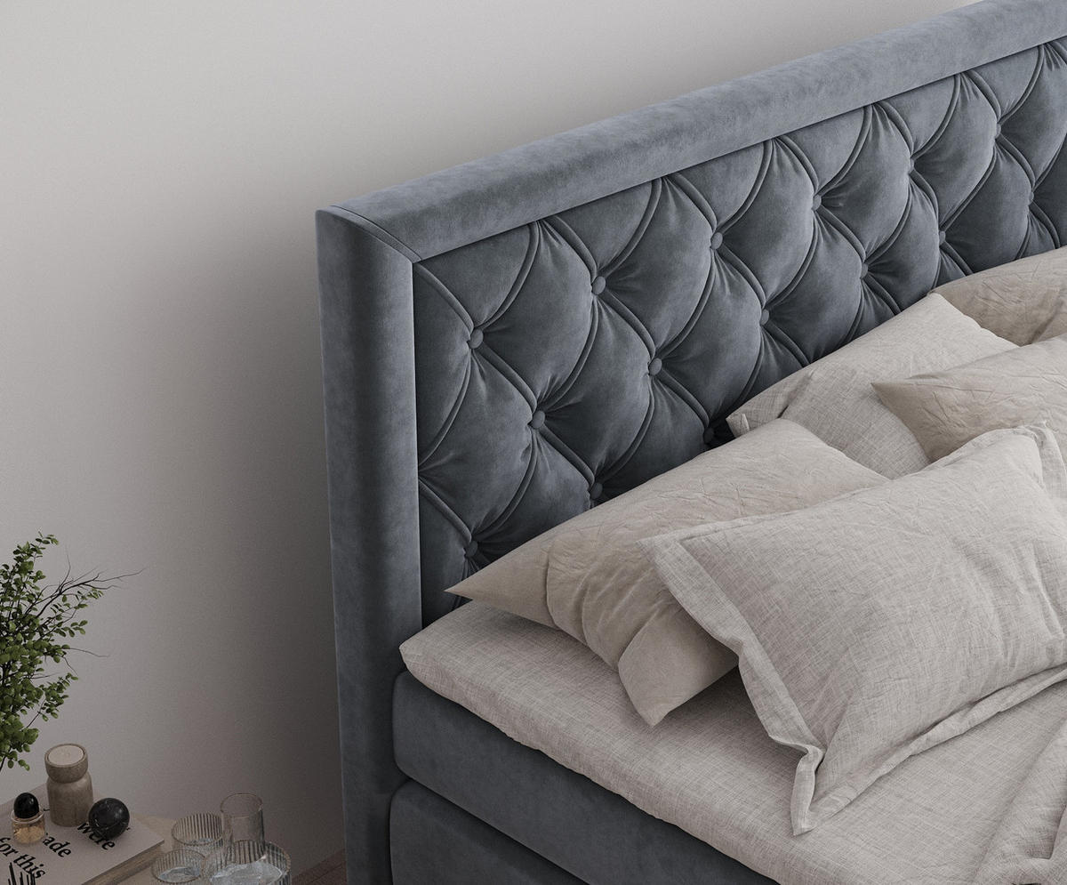BOXSPRINGBETT Aurelia Grau 160/200 cm - Schwarz/Grau, Holz/Holzwerkstoff (160/200cm) - Maison de Reve