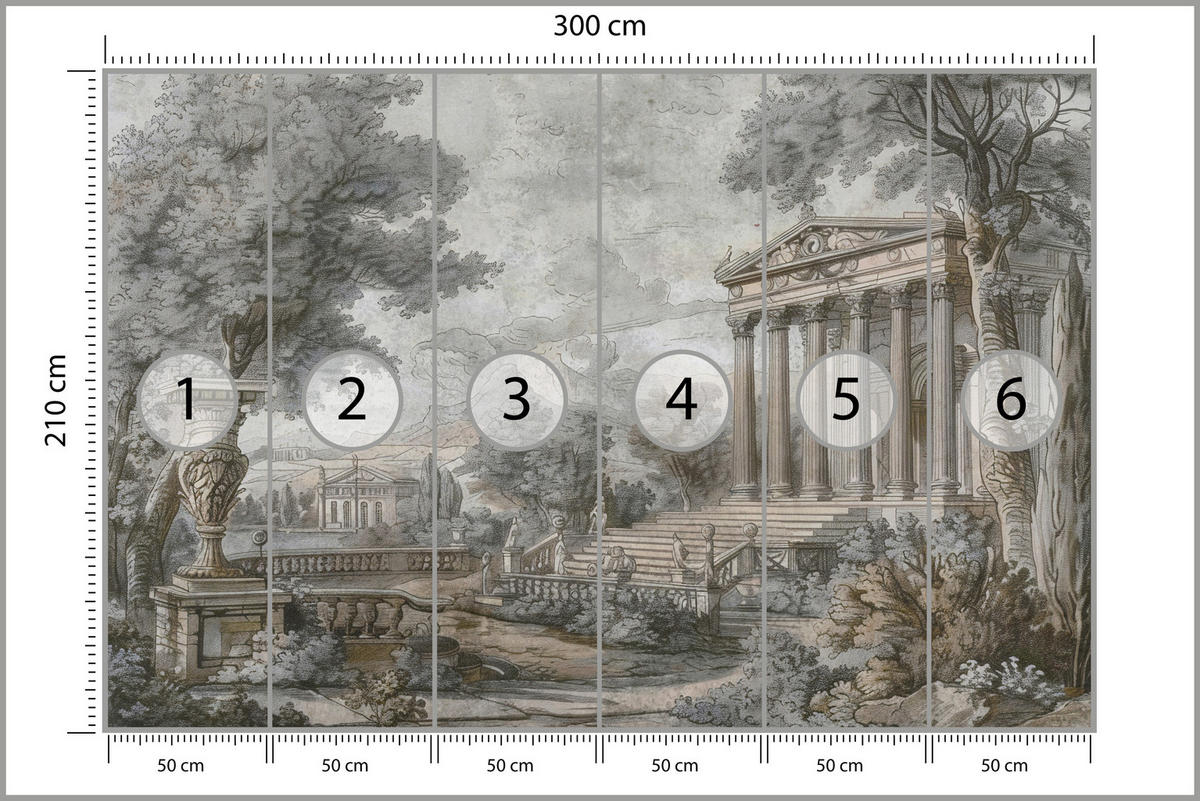 FOTOTAPETE Antike Architektur Bäume Landschaft 300x210 - Beige/Violett, Papier (300/210cm) - Muralo