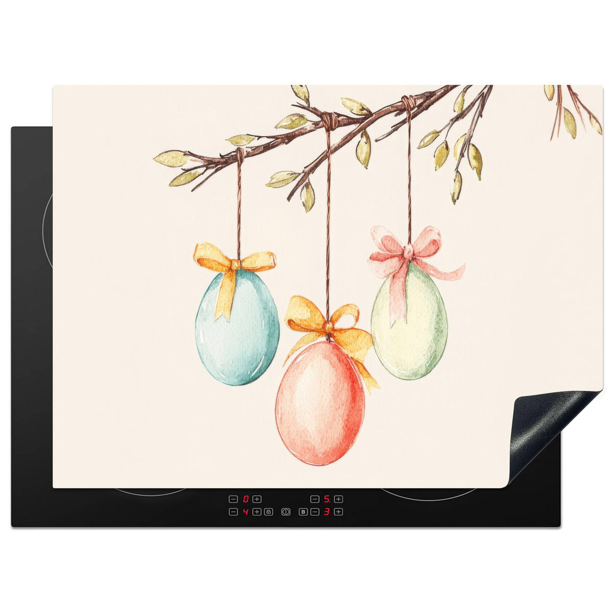 HERDABDECKPLATTE Osterkuchen - Schleife - Eier Induktionsmatte 71x52 cm - Creme, Kunststoff (71/52/0.2cm) - MuchoWow