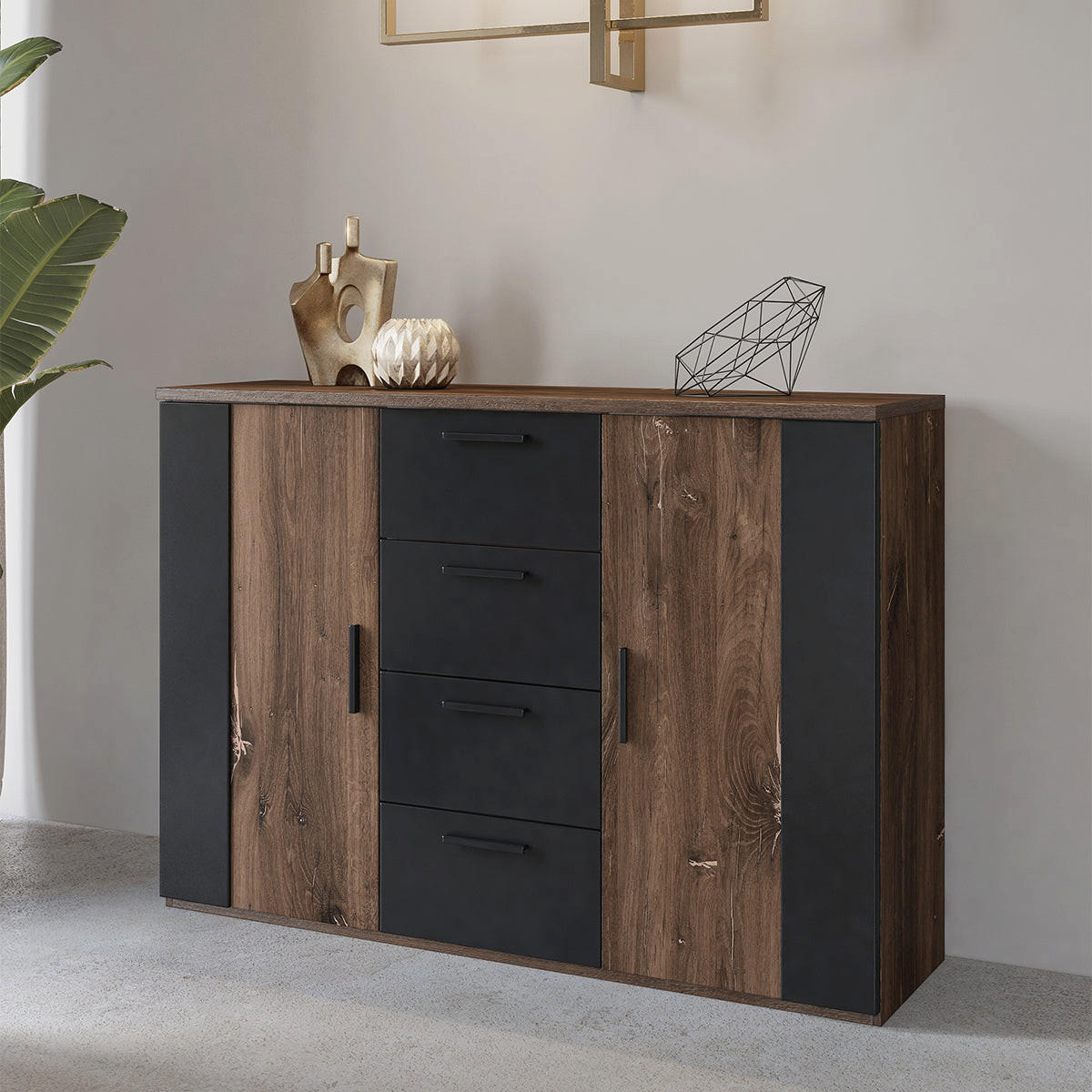 KOMMODE Alec Dunkles Holz und Schwarz - Schwarz, Holzwerkstoff (132/94.1/40cm) - Petits-meubles