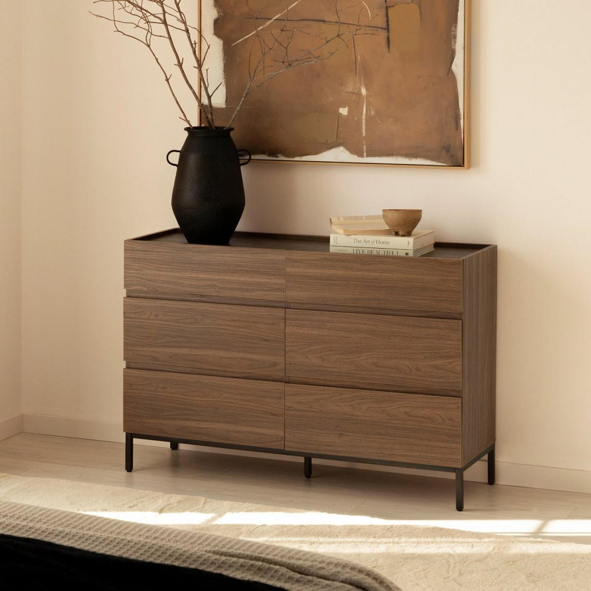 SCHUBLADENKOMMODE DOPPELTE Peyton Walnuss 120 cm x 80 cm - Walnussfarben, Holzwerkstoff (120/80/40cm) - Klast Home