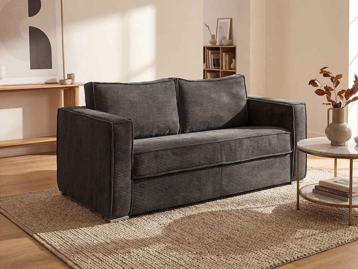SCHLAFSOFA - 3 Personen - Samt, Stoff - Anthrazitgrau - - Anthrazit, Textil (195/90/223cm) - Vente-Unique