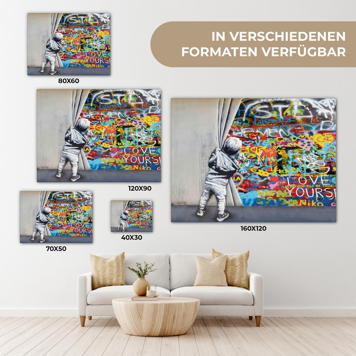 LEINWANDBILD Graffiti - Junge - Ilussie - Straßenkunst 40x30 cm - Hellgrau, Textil (40/30cm) - MuchoWow