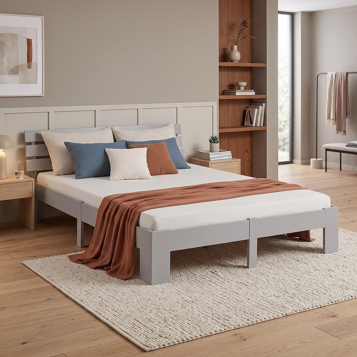 HOLZBETT 180/200 cm mit Lattenrost grau - Grau, Holz (180/200cm) - Homestyle4u