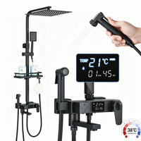 THERMOSTATISCHES Duschsystem 4 Funktionen mit Digitalanzeige Schwarz – Regendusche, Handbrause, integrierte Ablage & Bidet, Badezimmer Armatur - Schwarz, Metall (19/120/29cm) - Kaket