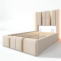 STAURAUMBETT 90/200 cm DE-00520, in Beige, LED und hydraulischem Bettkasten - Beige, Metall (90/200cm) - ComfortXL