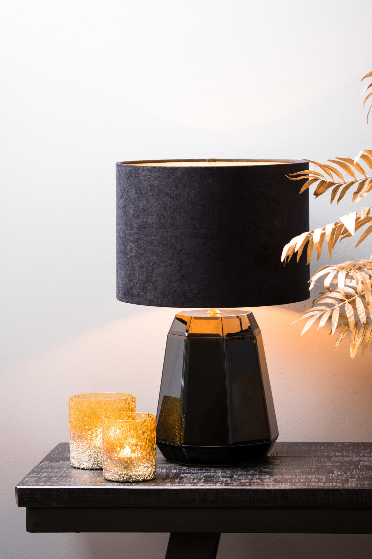 LAMPENSCHIRM Samt Schwarz Ø30/21 cm - Schwarz, Textil (30/30/21cm) - Light & Living