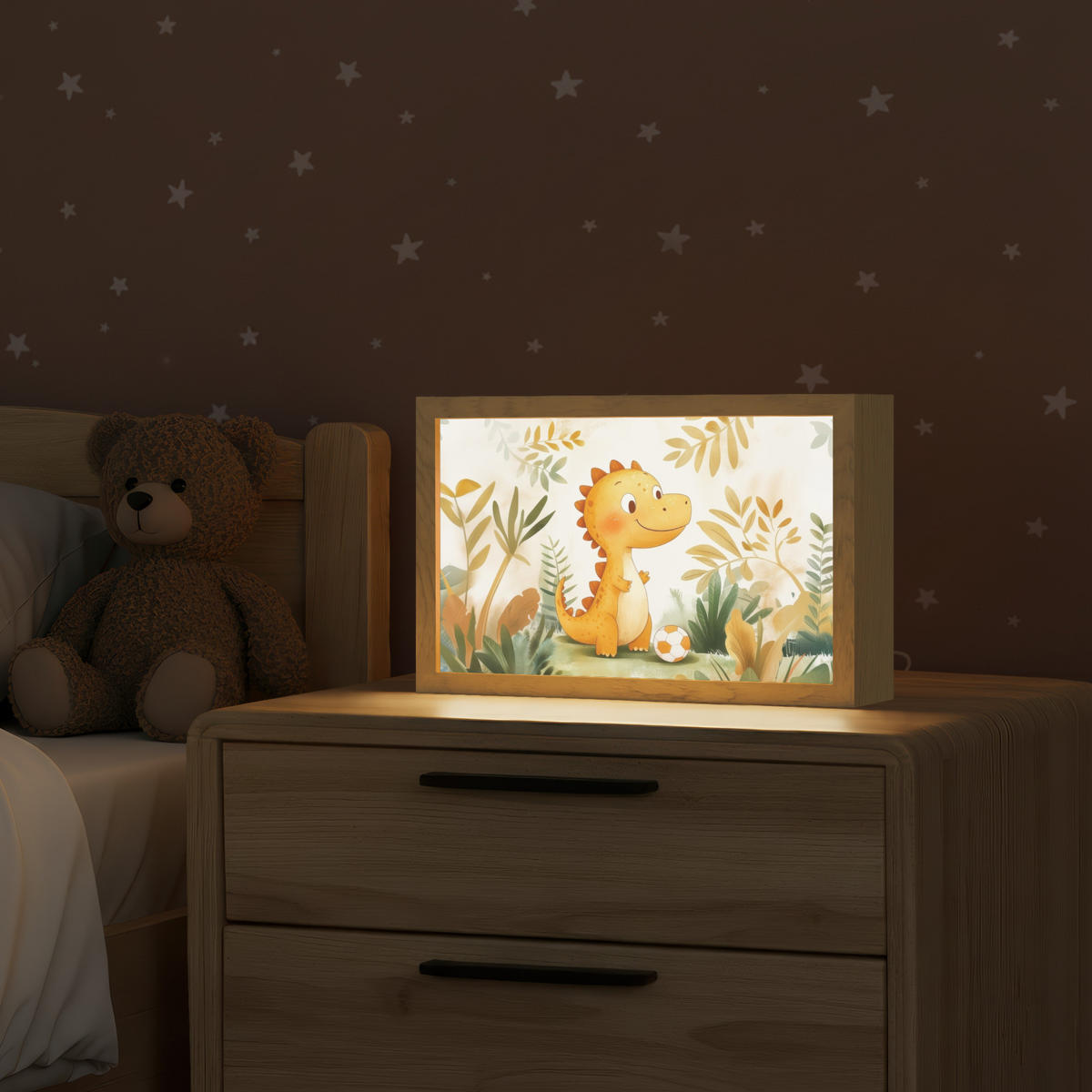 NACHTTISCHLAMPE Dino - Fußball - Orange 30x20 cm - Beige, Holzwerkstoff (8/30/20cm)