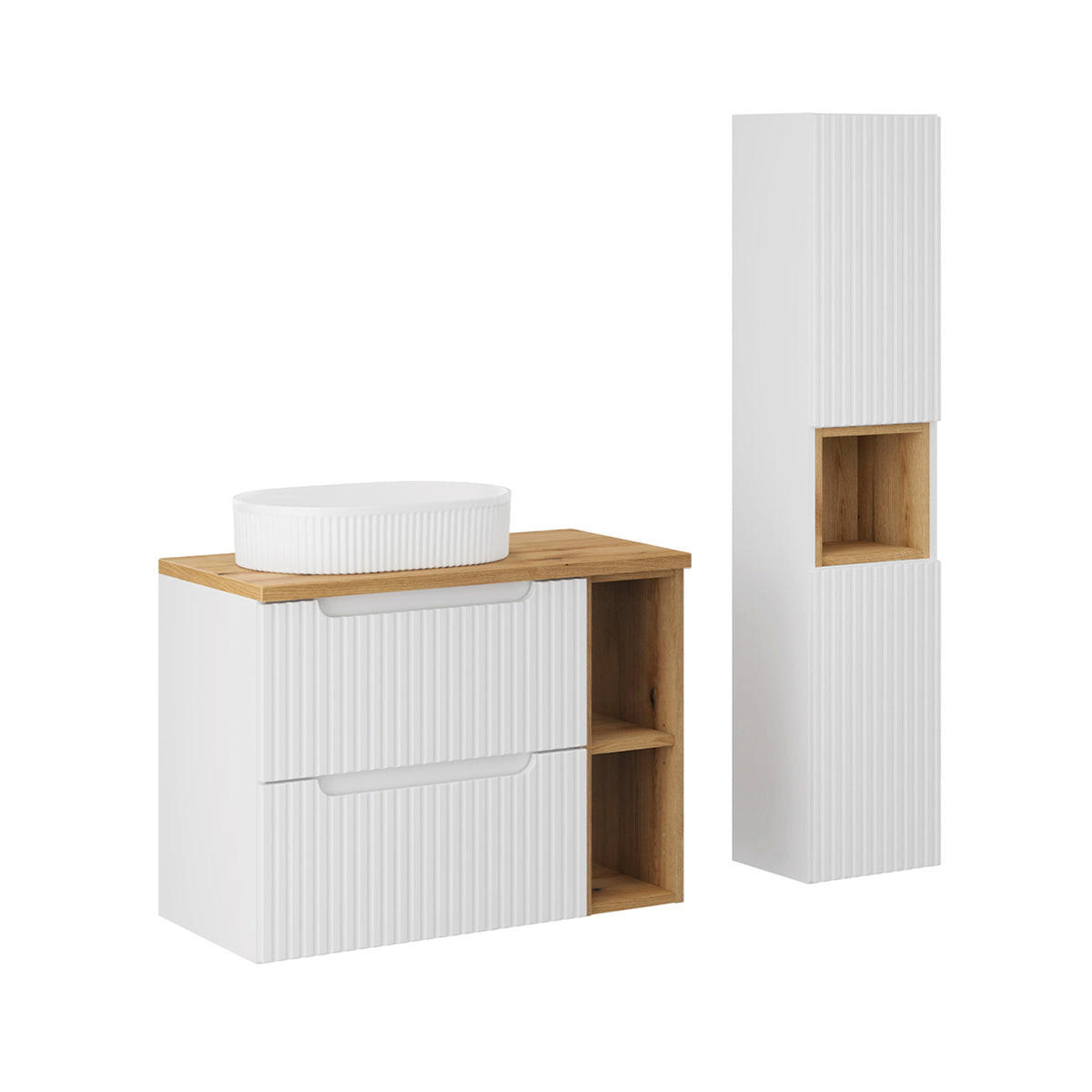 BADMÖBEL 80.4cm Riva 2er-Set Weiß und Holz - Weiß, Holzwerkstoff (80.4/59/40cm) - Petits-meubles