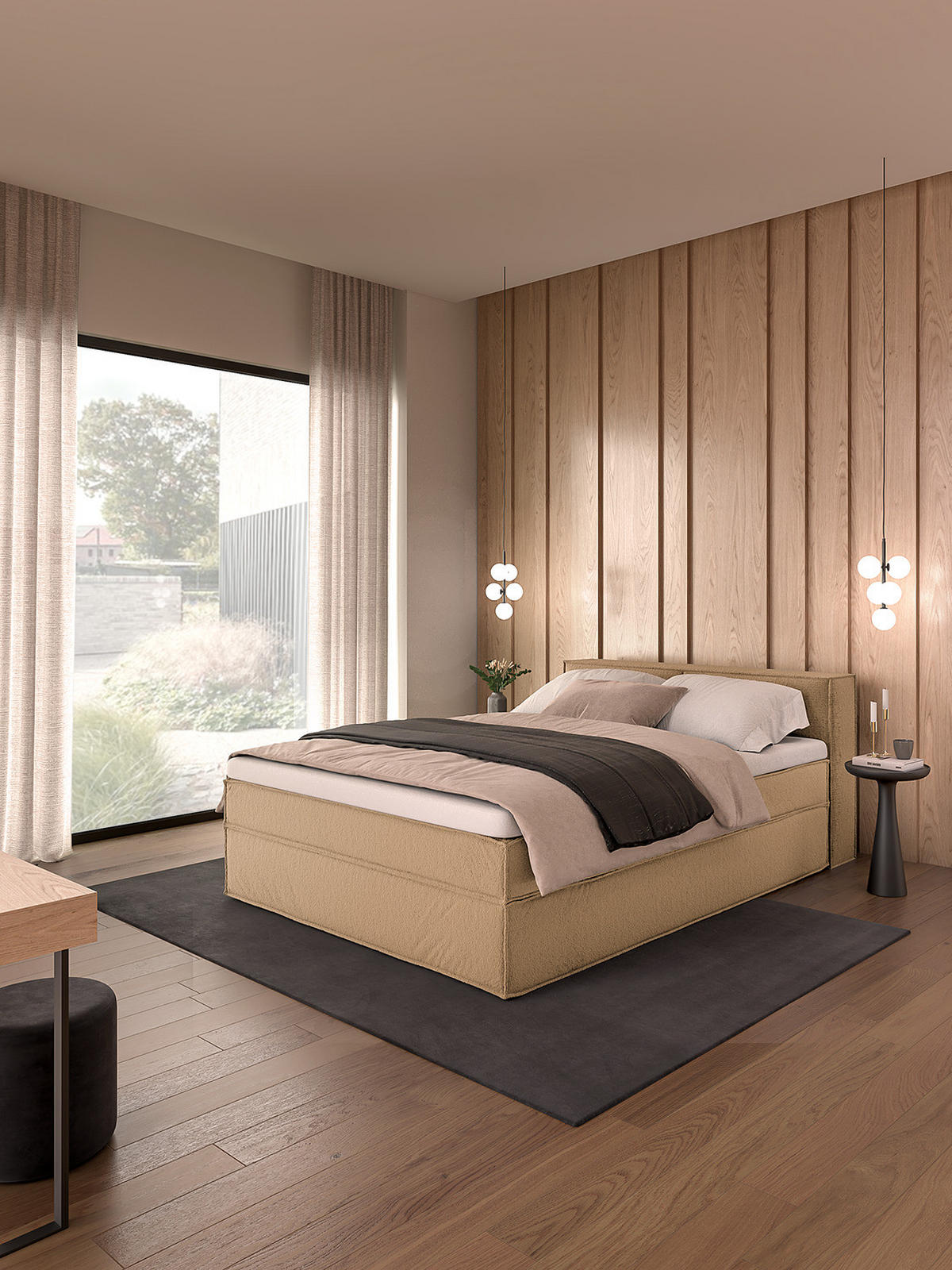 BOXSPRINGBETT mit Kopfteil - Premium - Beige, Textil (160/200cm) - home24