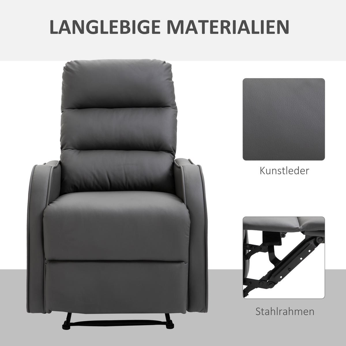 RELAXSESSEL, Kunstleder Eisen Dunkelgrau - Dunkelgrau, Kunststoff (65/100/89cm) - HOMCOM