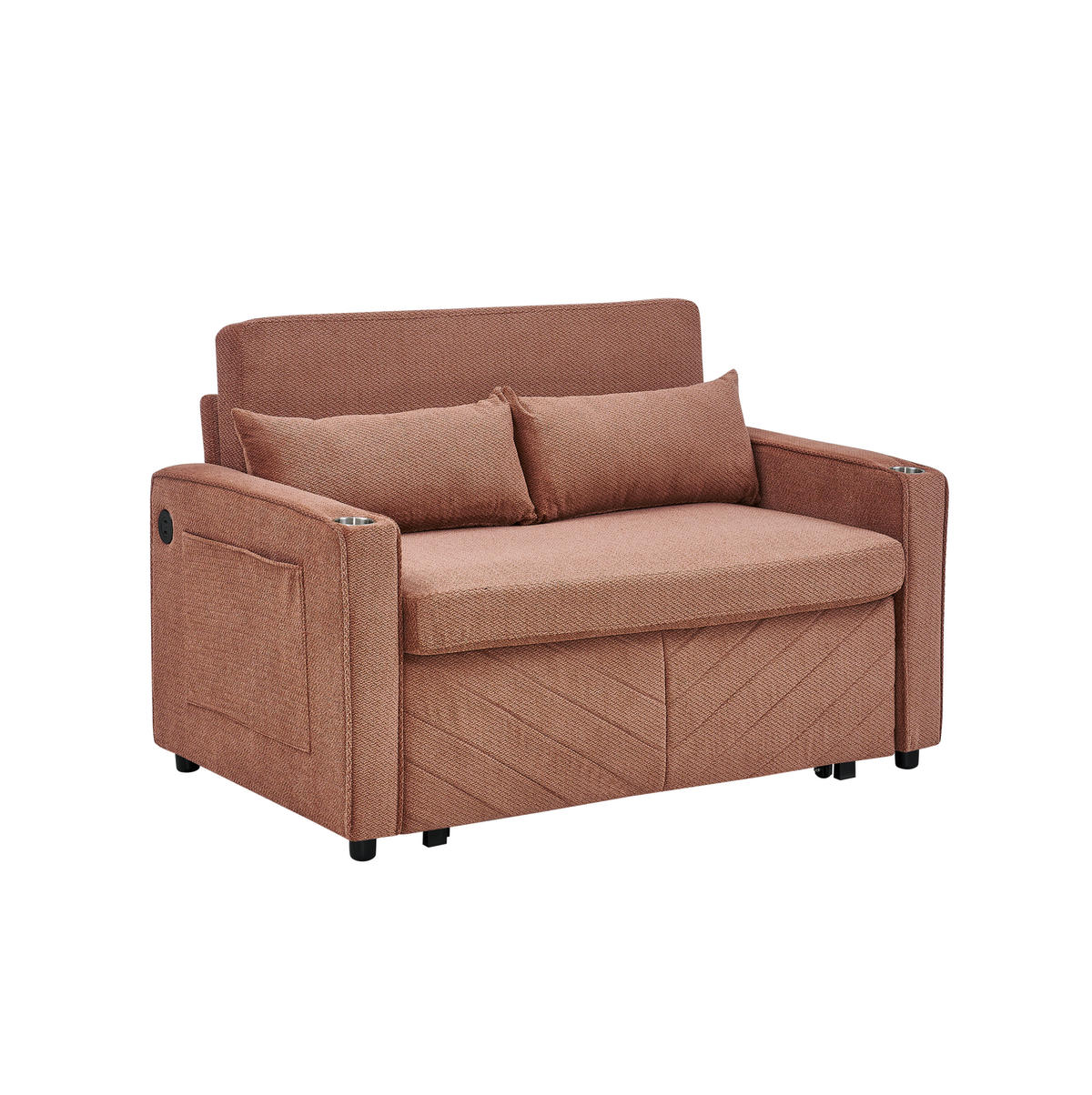 SCHLAFSOFA aus Holz und Stoff mit USB-Ladeports und Schiebe-Transform-Funktion Orange - Orange, Holz (134/73/195cm) - Modenvie